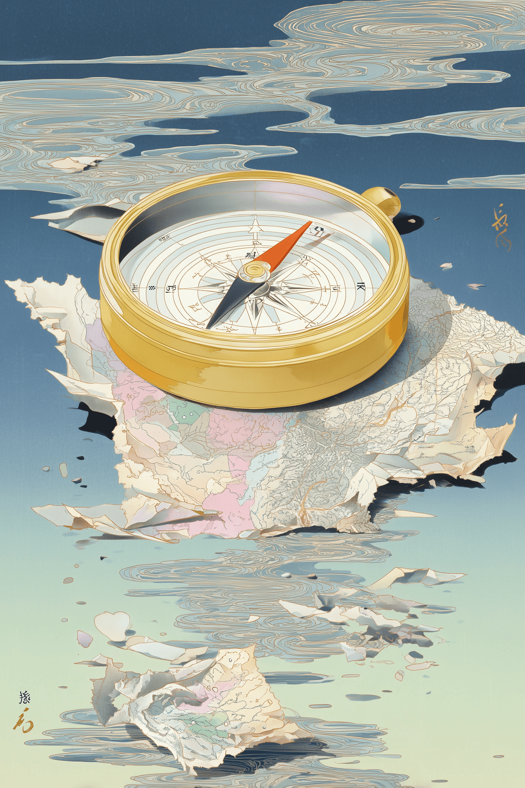 정확한 방향을 가리키는 황금 나침반